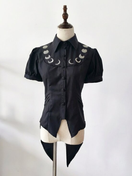 Acorn Lolita Tops - ACORN LOLITA Dark Gothic Lolita Moon Phases embroidered blouse